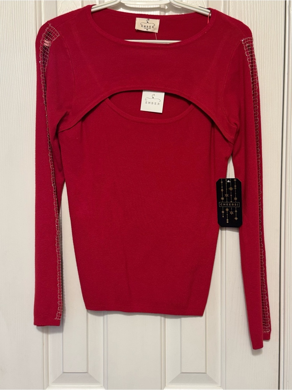 Ember Red Cutout Crew Neck Sweater